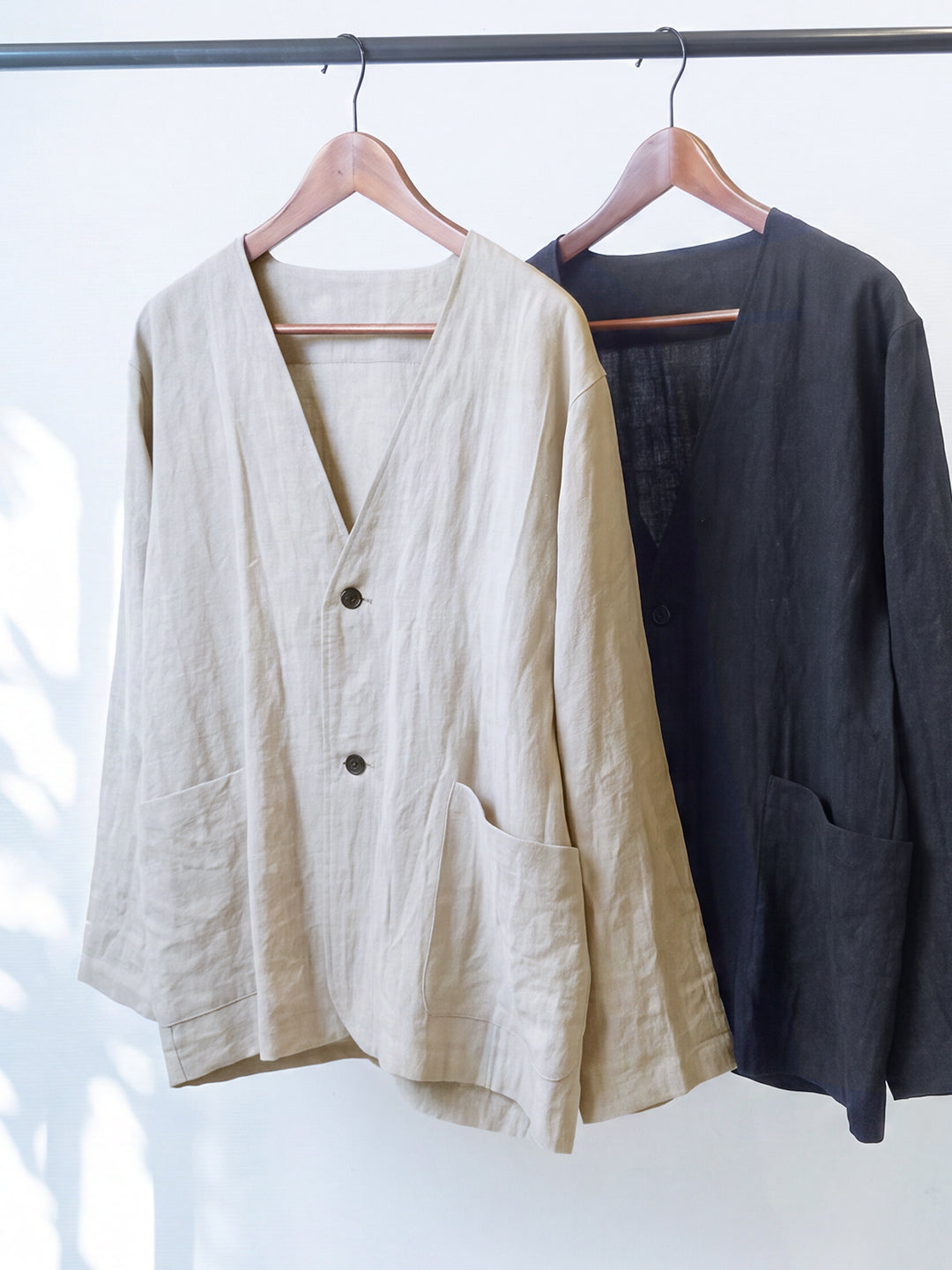 40番手フレンチリネン100% メンズノーカラージャケット