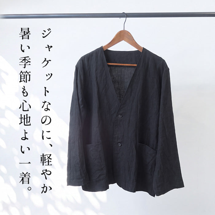 40番手フレンチリネン100% メンズノーカラージャケット 商品説明
