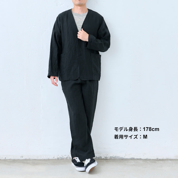 40番手フレンチリネン100% メンズ テーパードパンツ ブラック