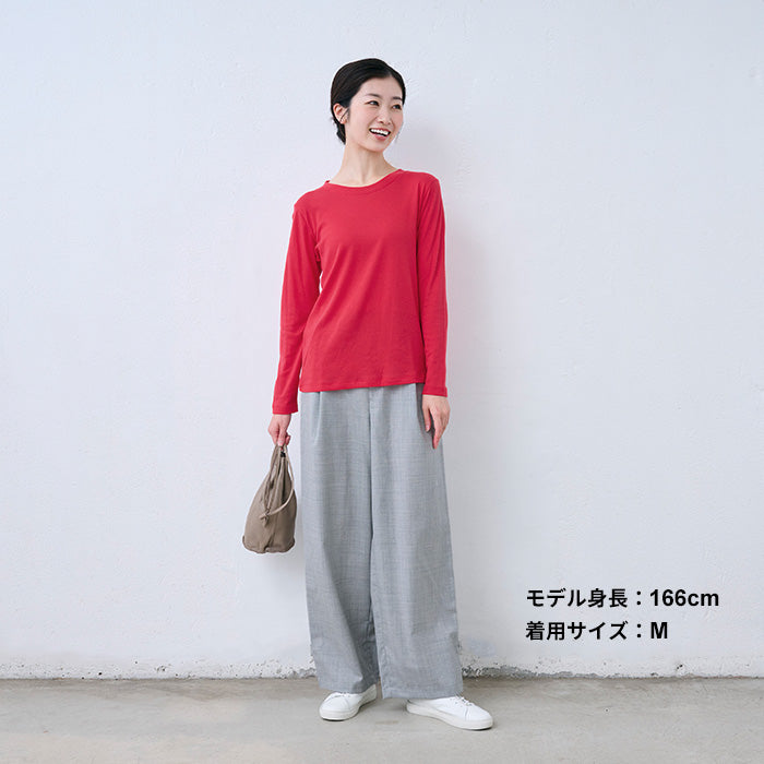 綿カシミヤ フライス 長袖プルオーバー　レッド
