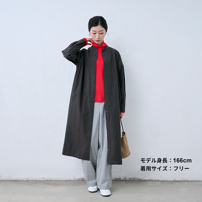 近江晒コットン100% バンドカラーシャツワンピース スミクロ