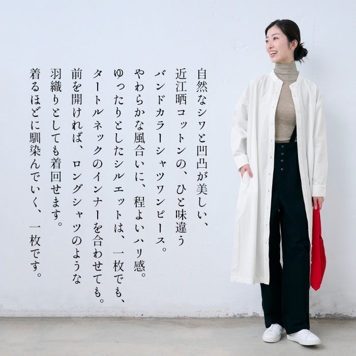 近江晒コットン100% バンドカラーシャツワンピース 商品説明