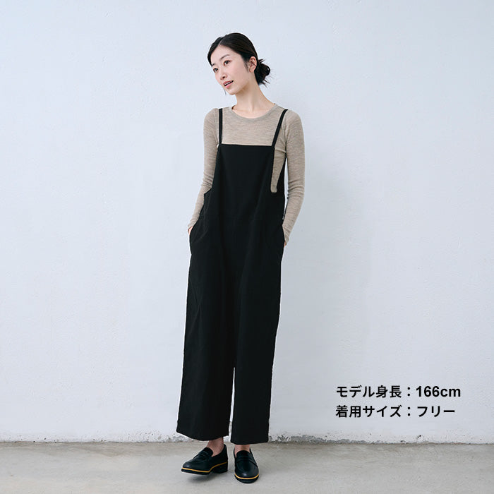 両面起毛コットン100% スエードサロペット ブラック
