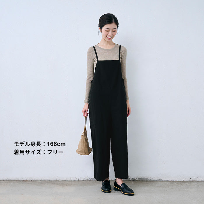 両面起毛コットン100% スエードサロペット ブラック