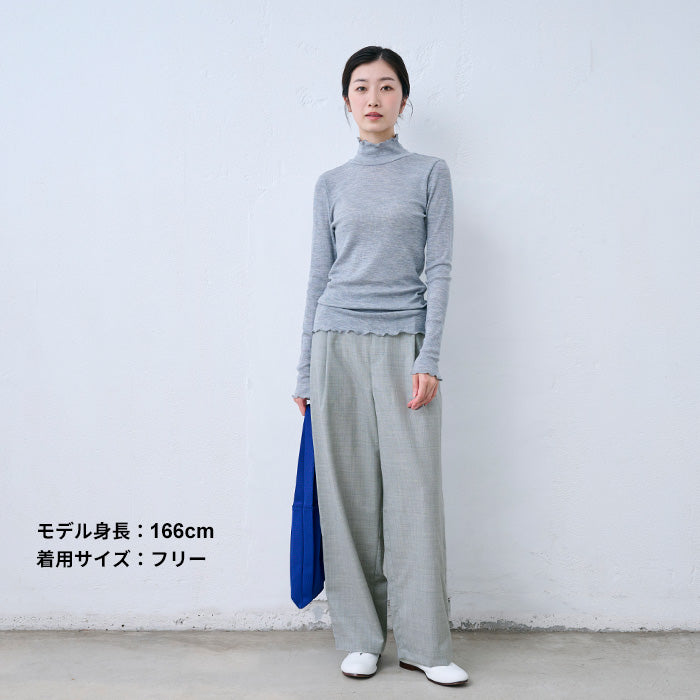 ウォッシャブルウール100% タックワイドパンツ ライト杢グレー