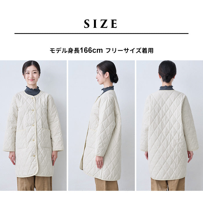 コットンリネン 中綿キルト ロングコート サイズ