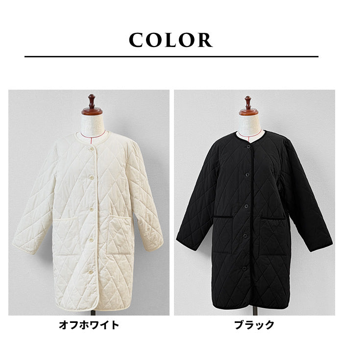 コットンリネン 中綿キルト ロングコート カラー展開