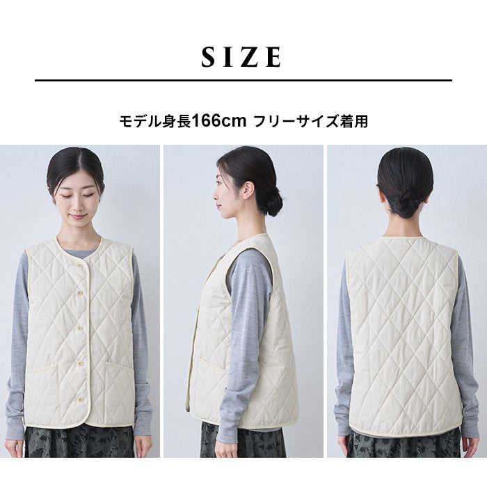 コットンリネン 中綿キルトベスト サイズ
