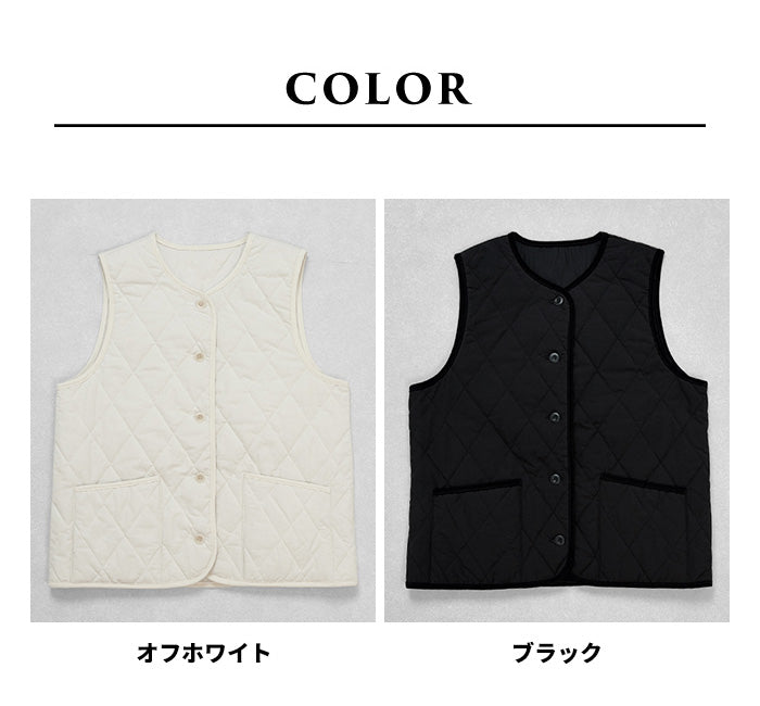 コットンリネン 中綿キルトベスト カラー展開