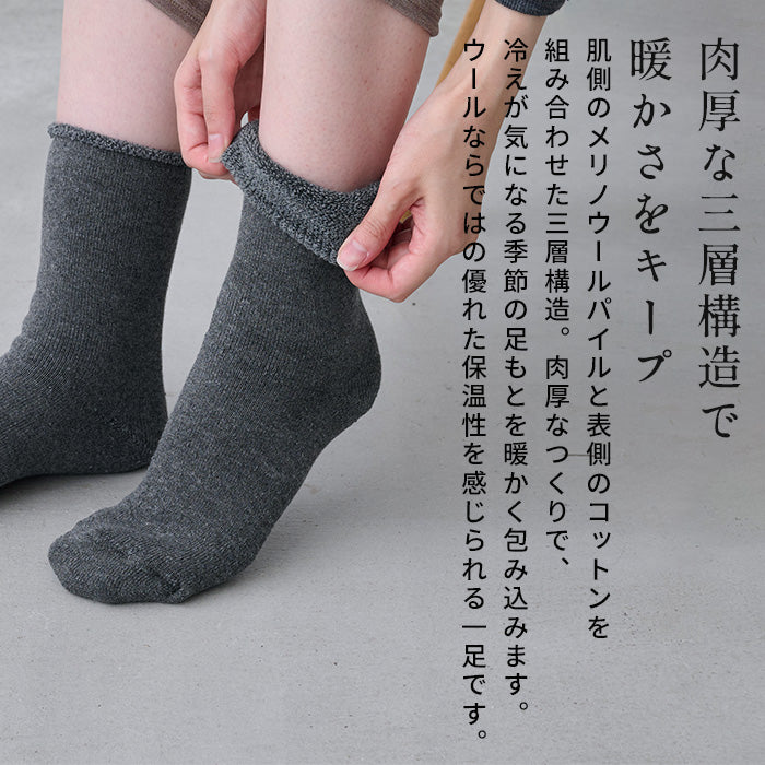 ここちうるわし メリノウール 三層 パイルソックス　商品説明